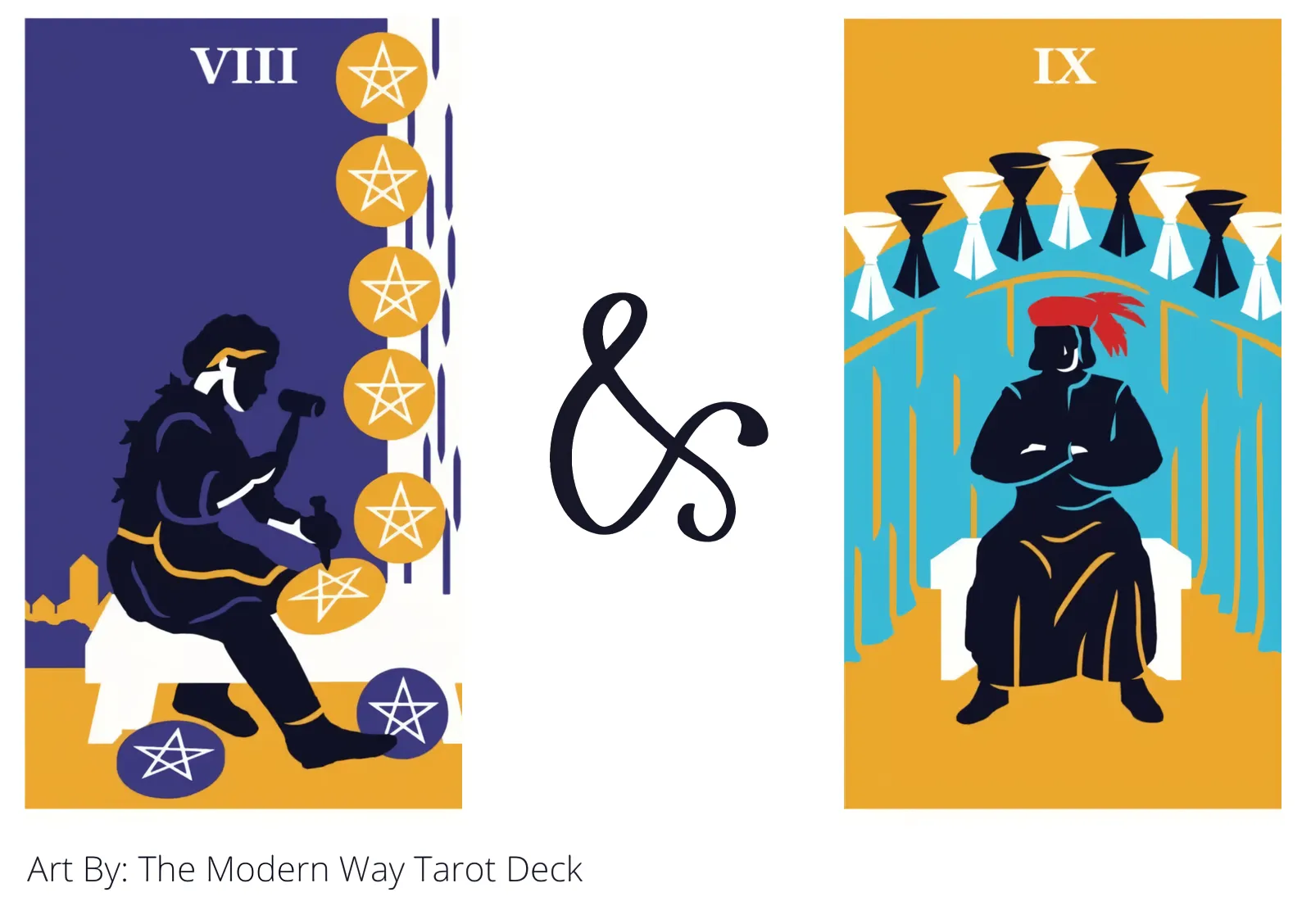 eight of pentacles and nine of cups tarot cards together