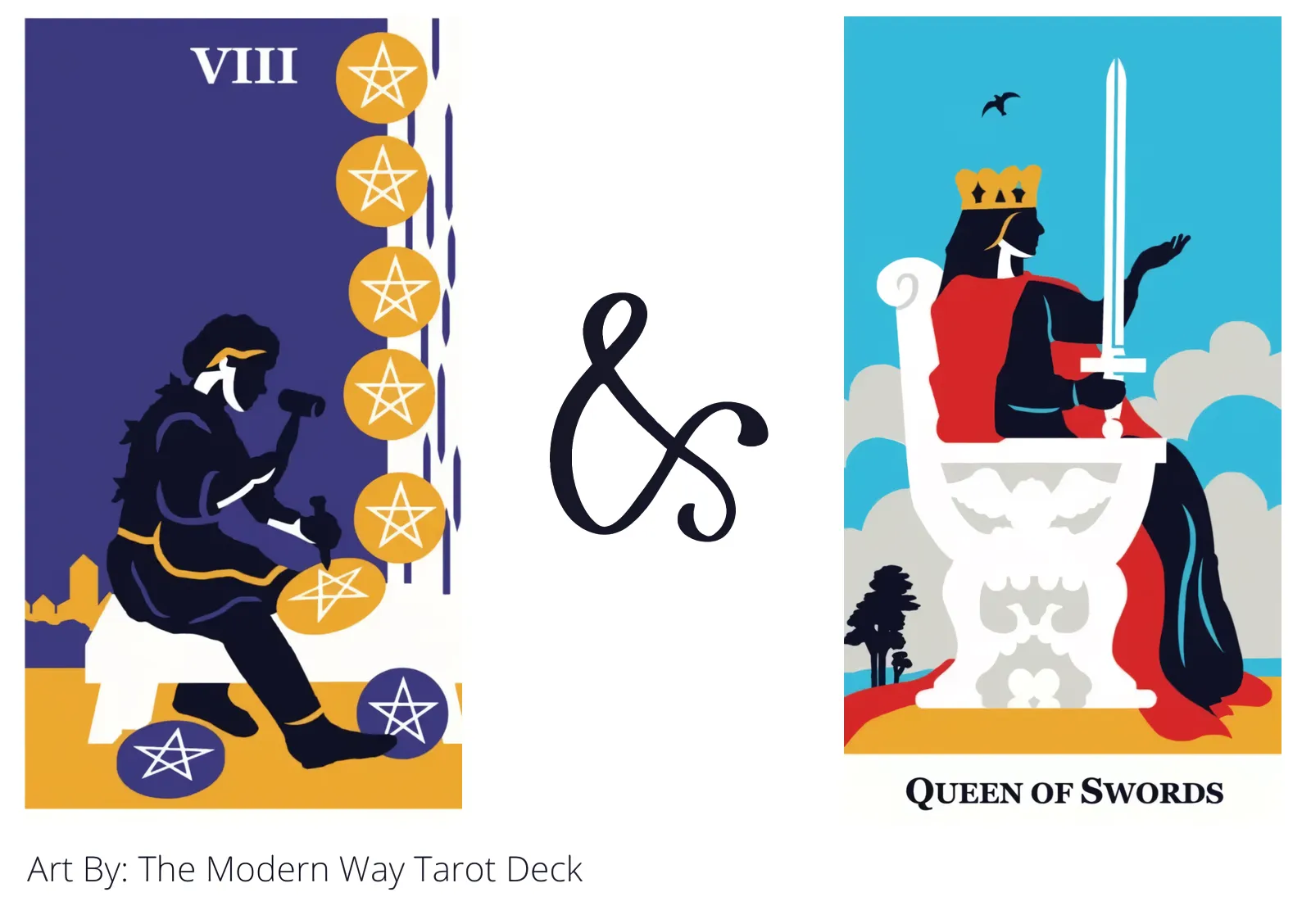 eight of pentacles and queen of swords tarot cards together