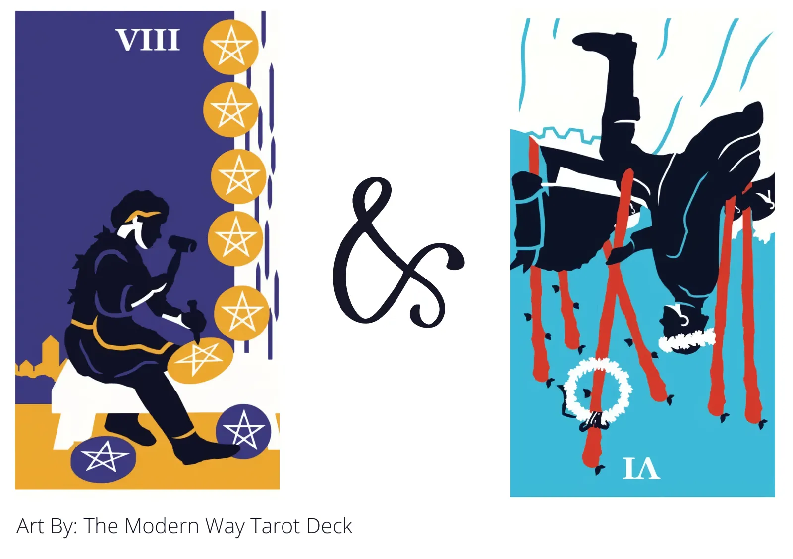 eight of pentacles and six of wands reversed tarot cards together