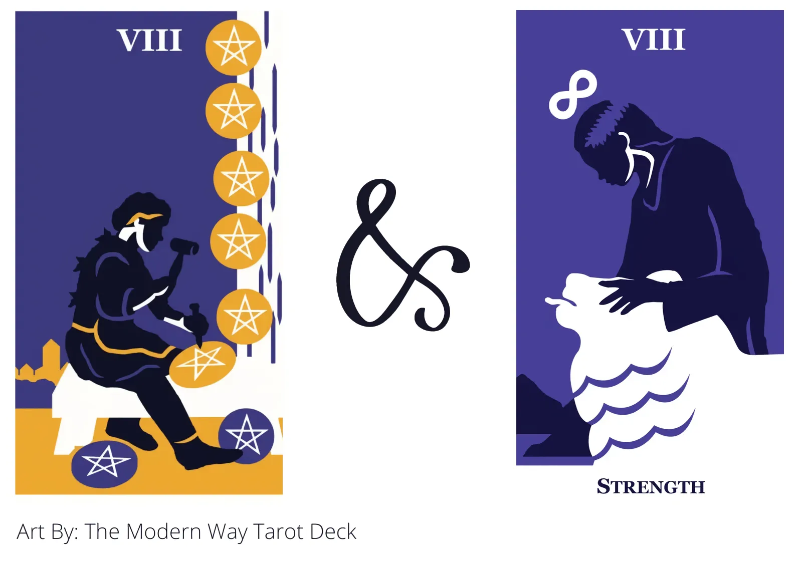 eight of pentacles and strength tarot cards together