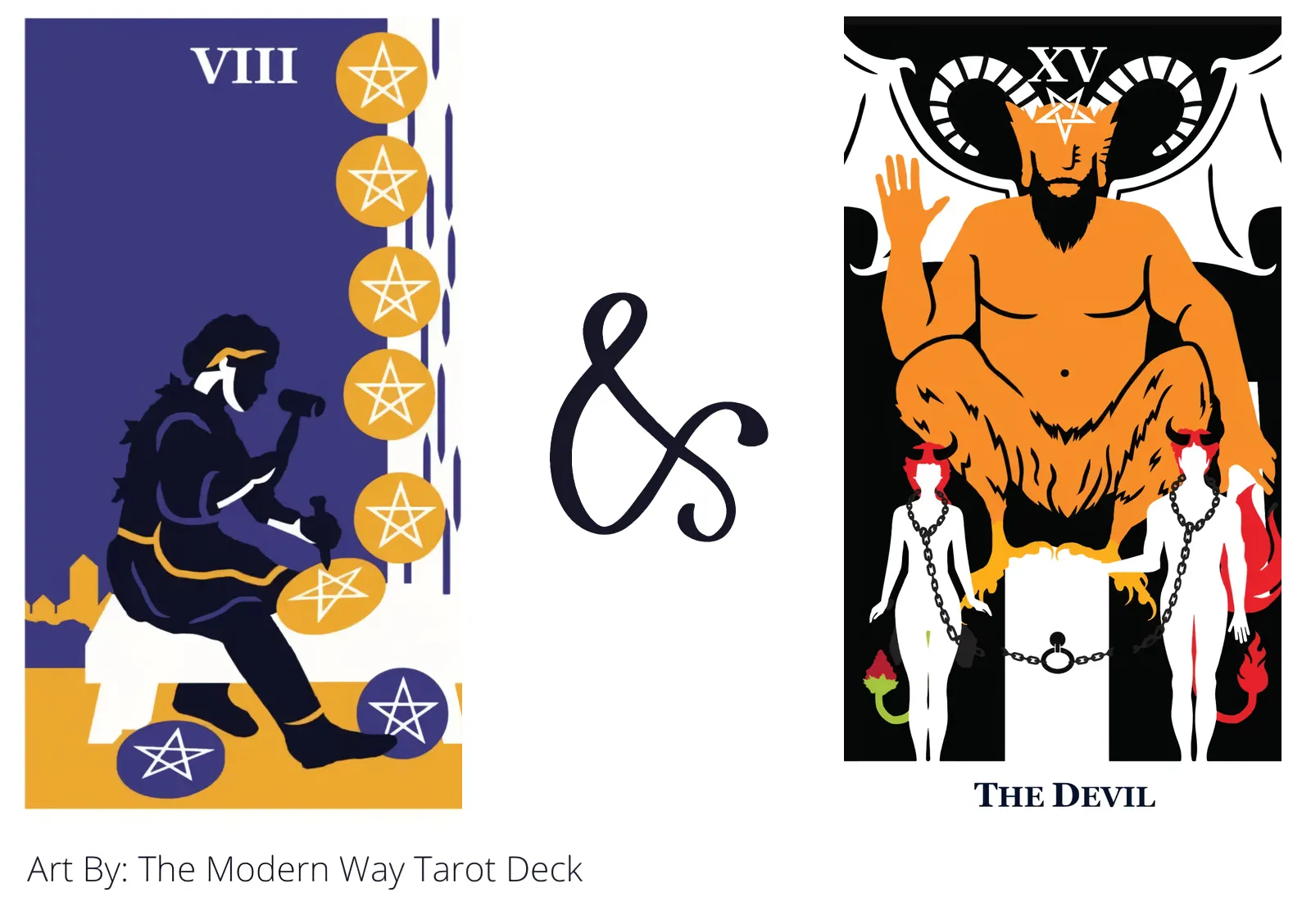 eight of pentacles and the devil tarot cards together
