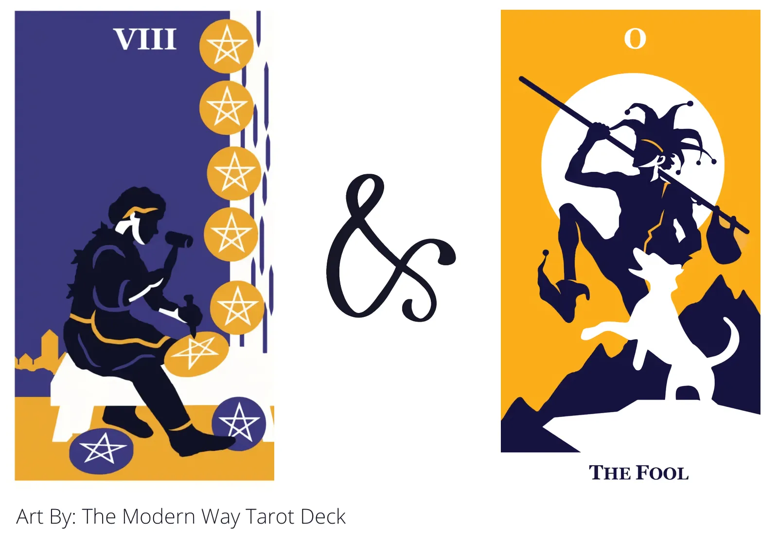 eight of pentacles and the fool tarot cards together