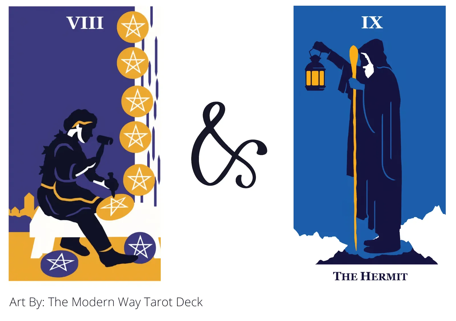 eight of pentacles and the hermit tarot cards together