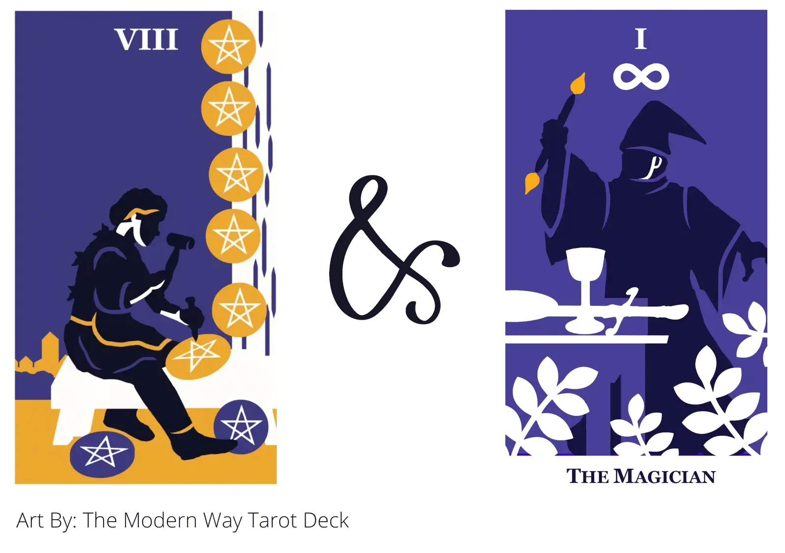 eight of pentacles and the magician tarot cards together
