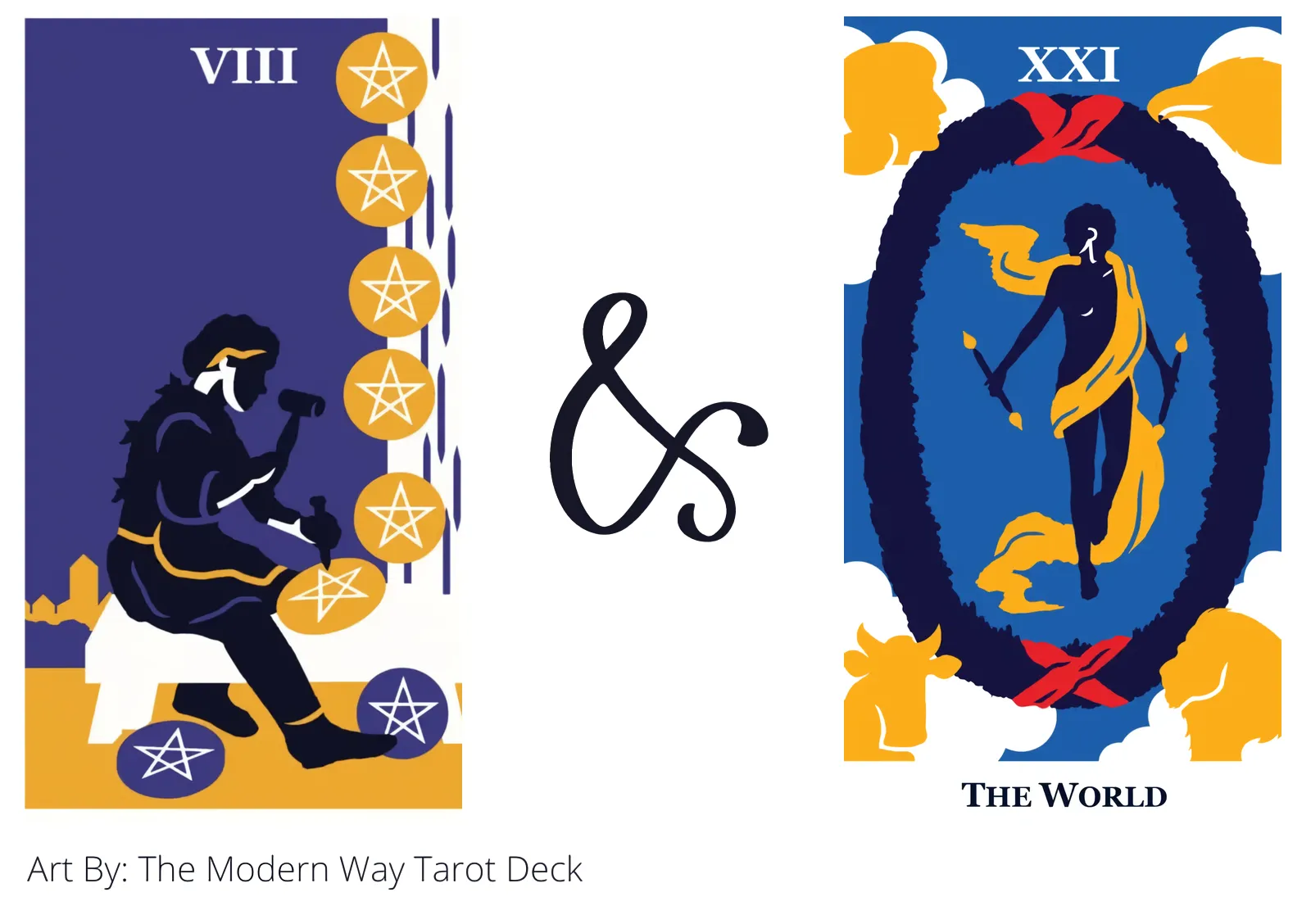 eight of pentacles and the world tarot cards together