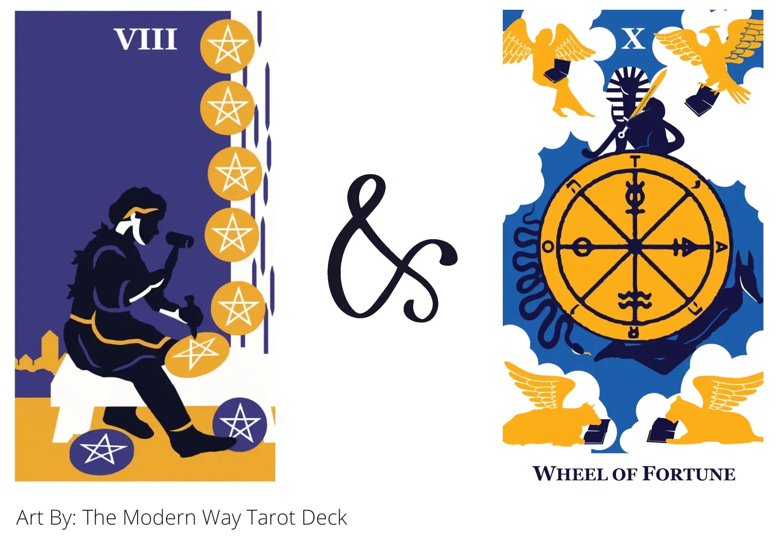 eight of pentacles and wheel of fortune tarot cards together