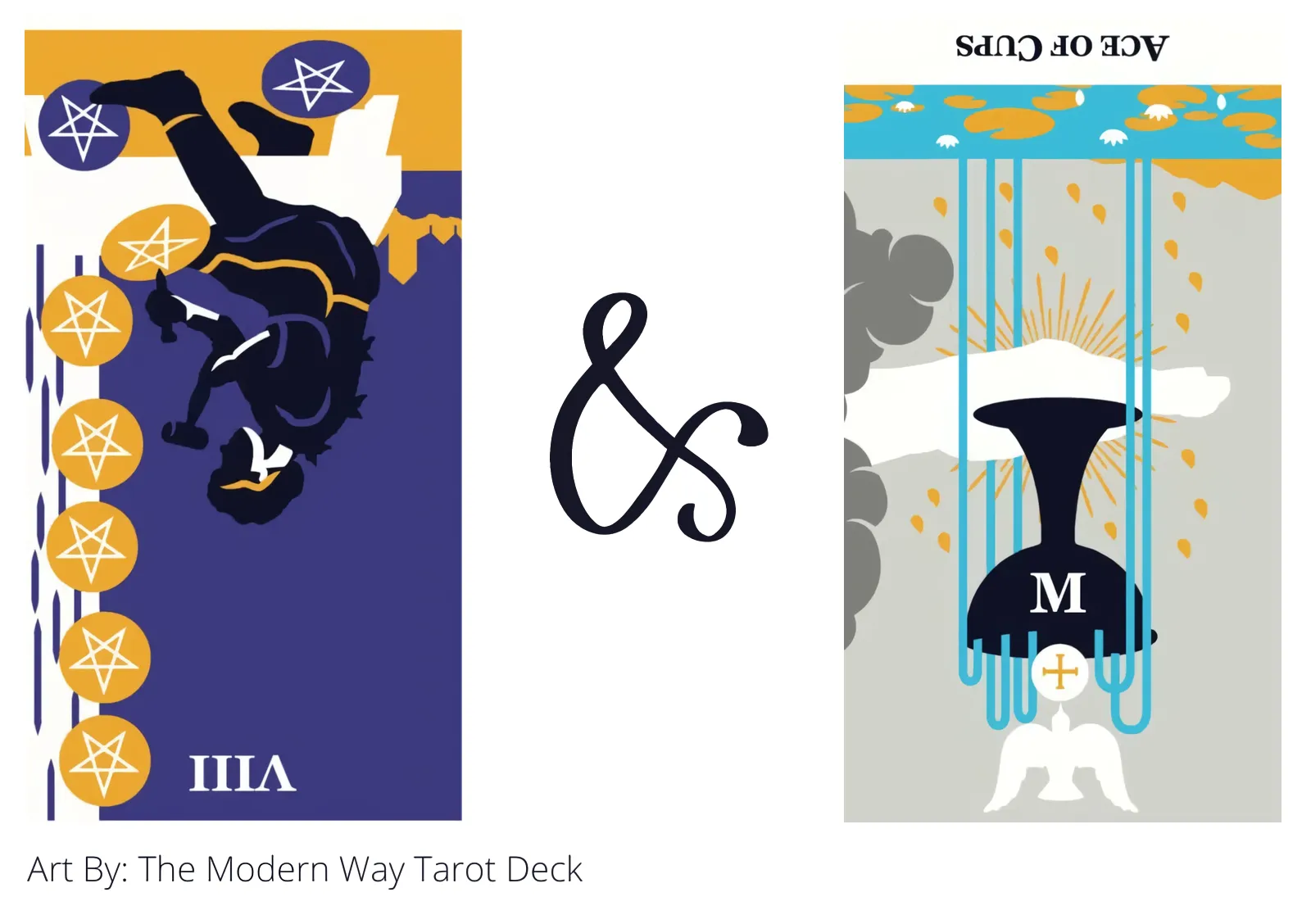 eight of pentacles reversed and ace of cups reversed tarot cards together