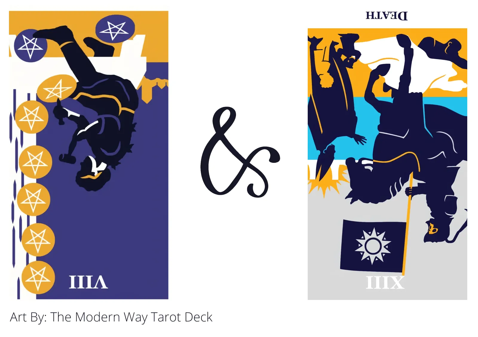 eight of pentacles reversed and death reversed tarot cards together