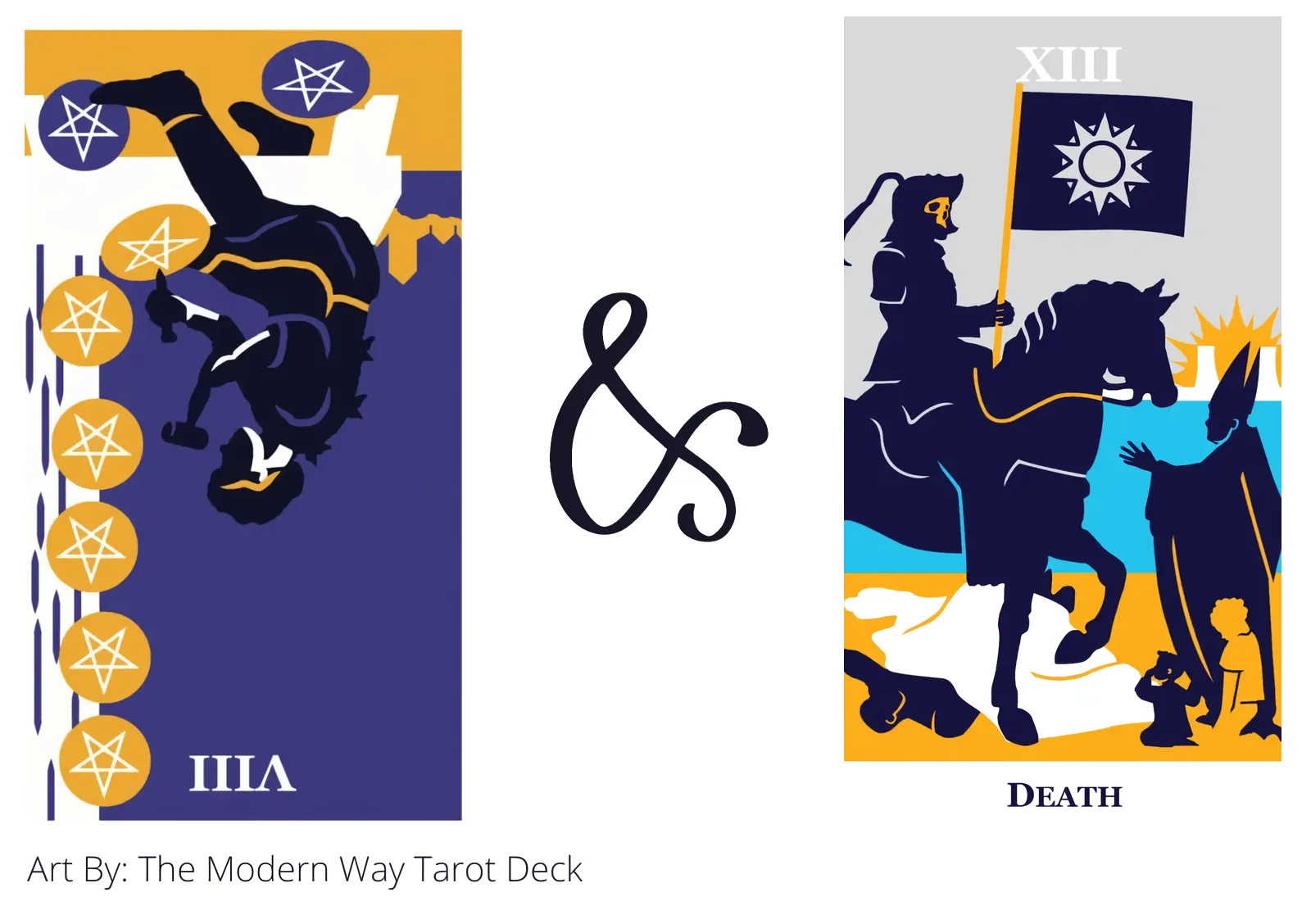 eight of pentacles reversed and death tarot cards together