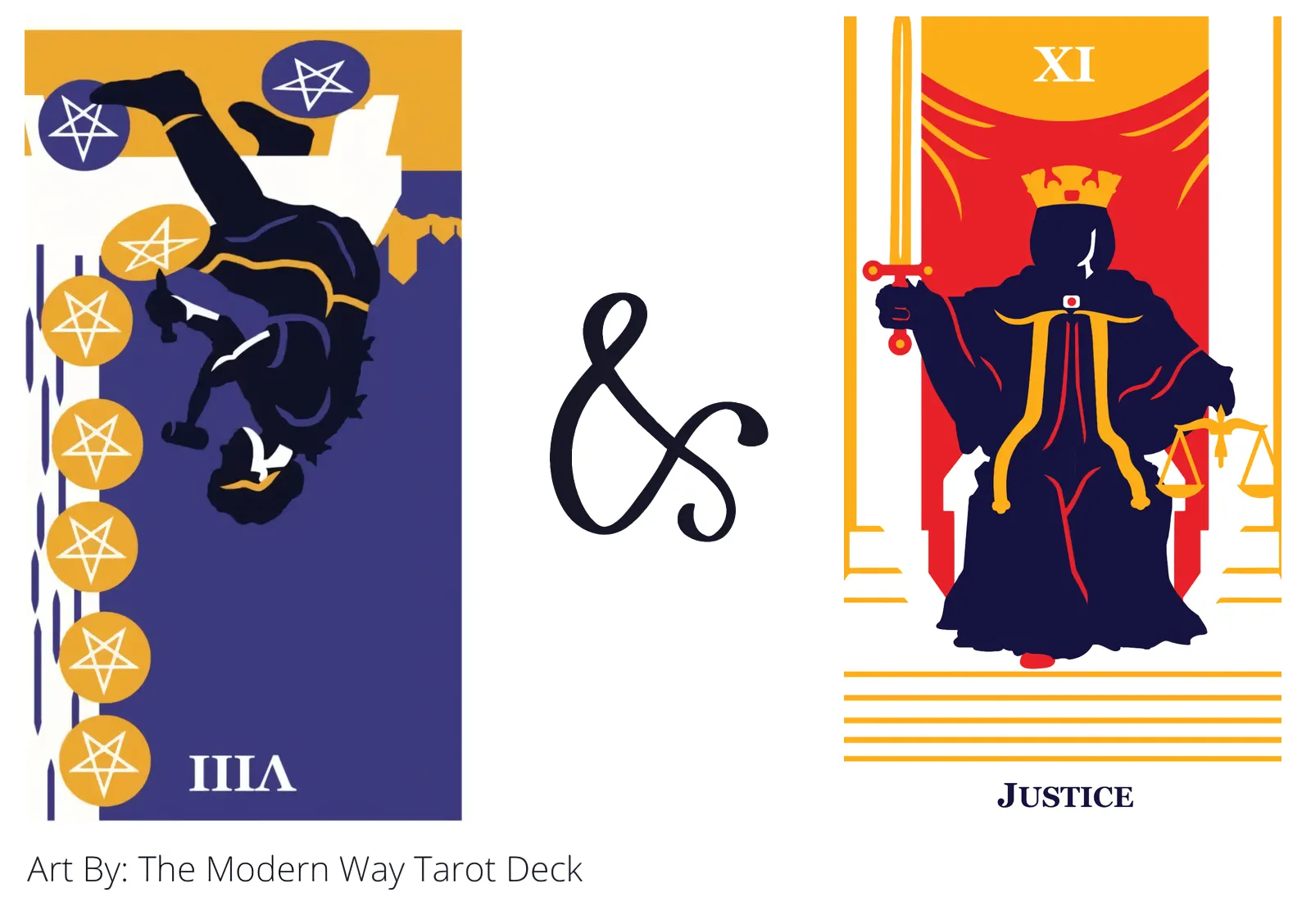 eight of pentacles reversed and justice tarot cards together