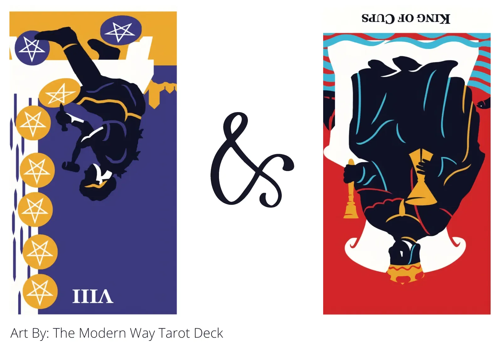 eight of pentacles reversed and king of cups reversed tarot cards together