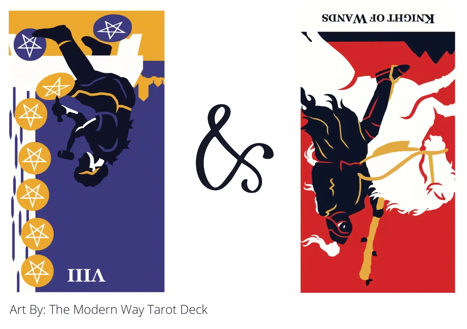 eight of pentacles reversed and knight of wands reversed tarot cards together