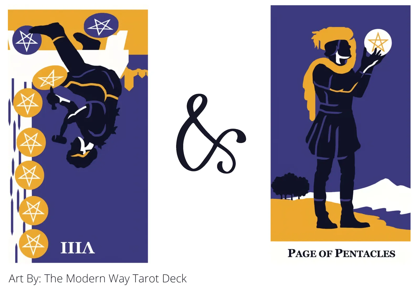 eight of pentacles reversed and page of pentacles tarot cards together