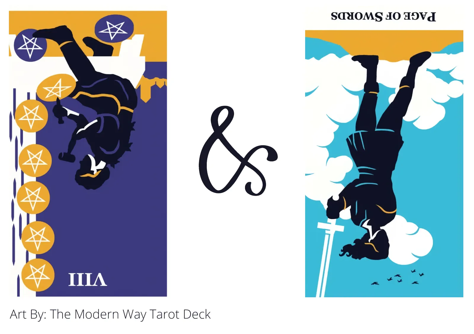 eight of pentacles reversed and page of swords reversed tarot cards together
