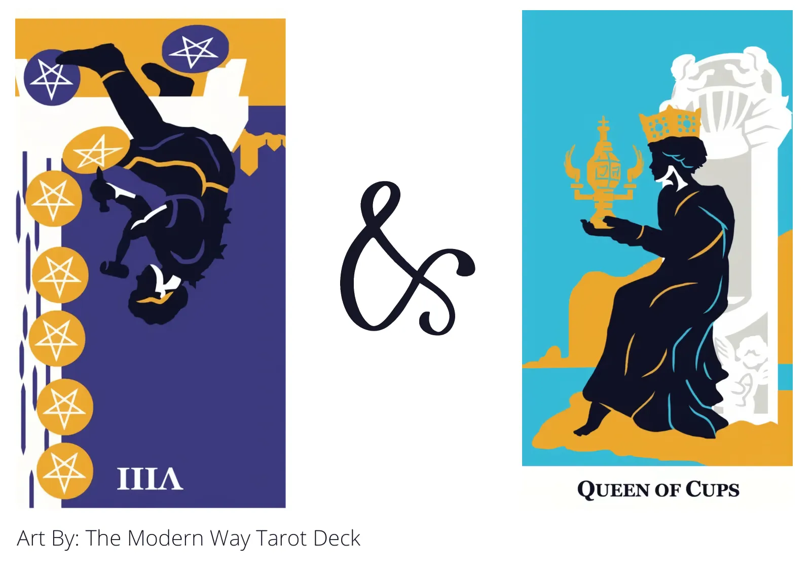 eight of pentacles reversed and queen of cups tarot cards together