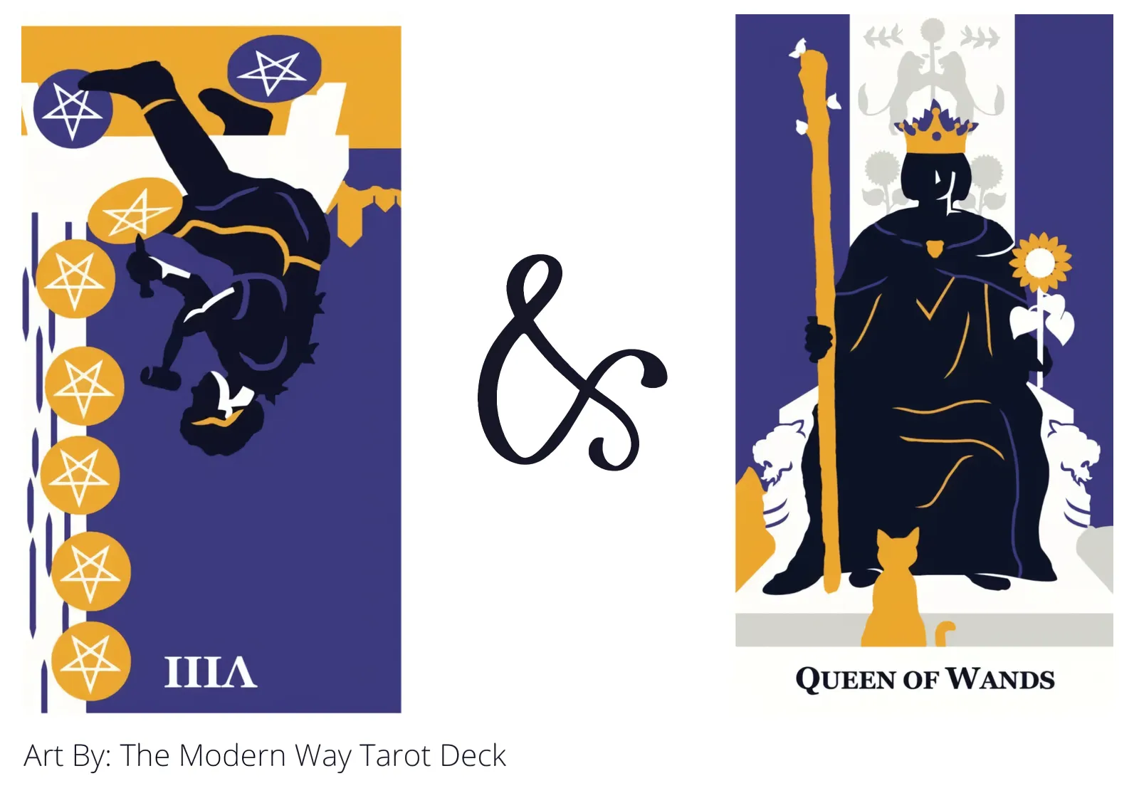 eight of pentacles reversed and queen of wands tarot cards together