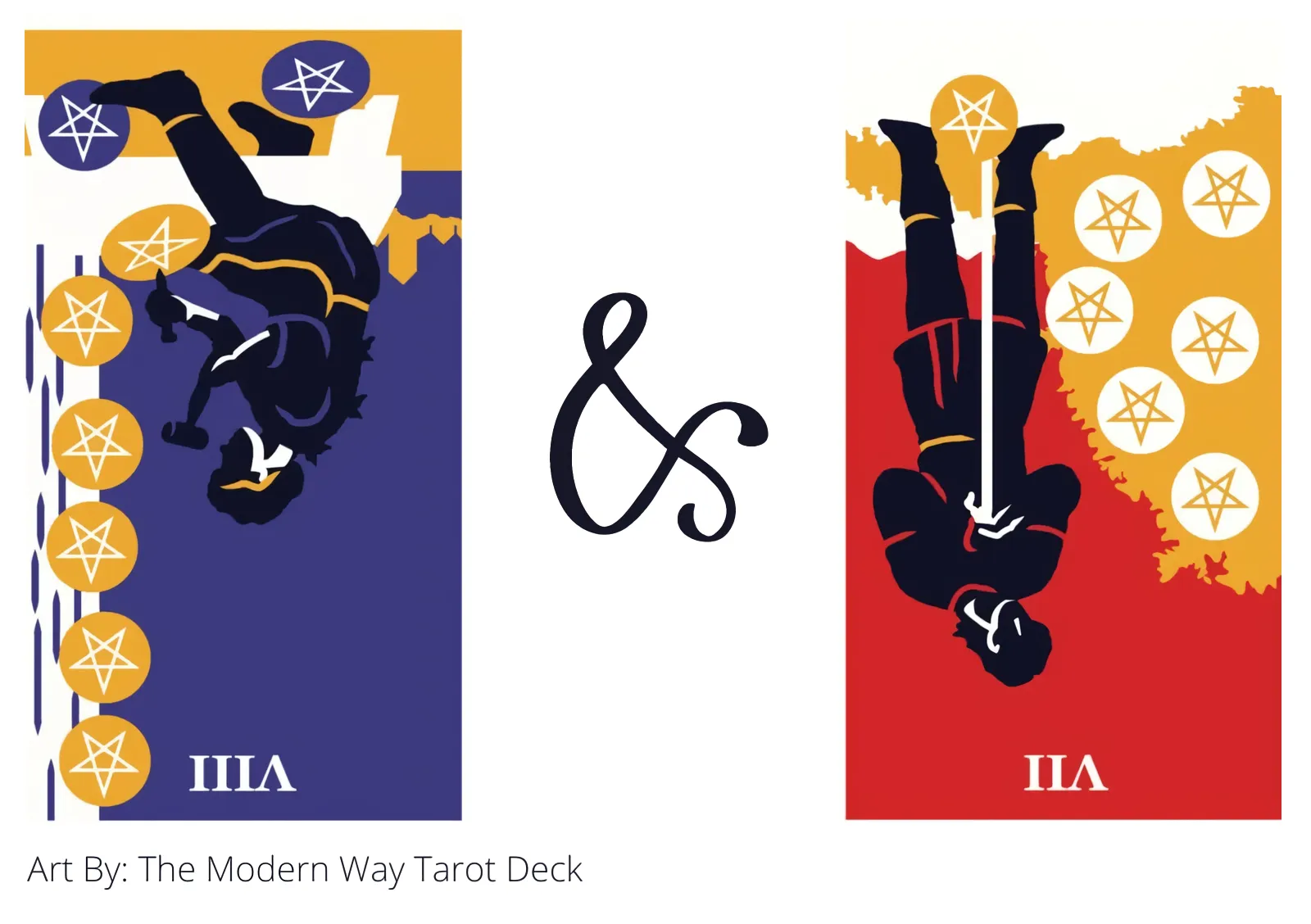 eight of pentacles reversed and seven of pentacles reversed tarot cards together