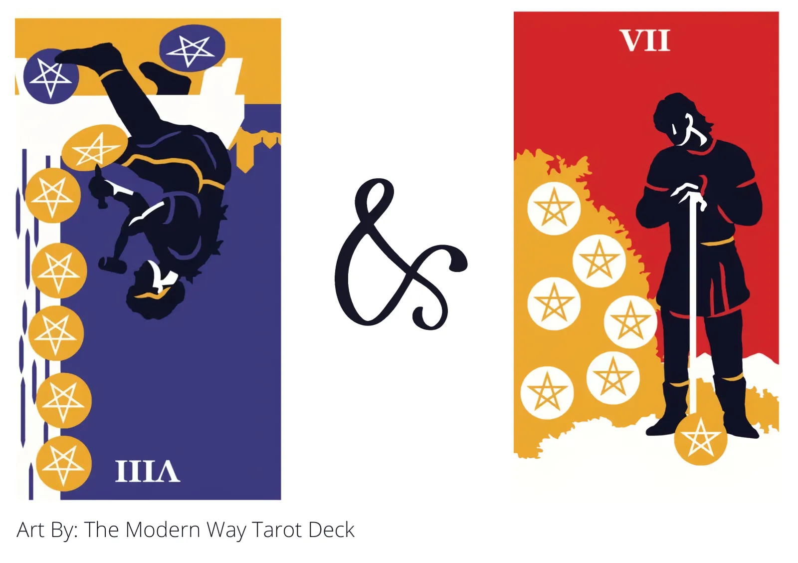 eight of pentacles reversed and seven of pentacles tarot cards together