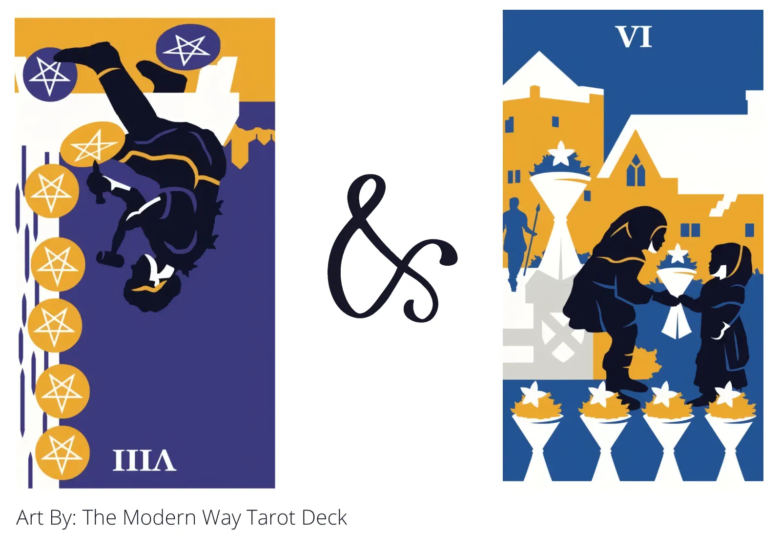 eight of pentacles reversed and six of cups tarot cards together