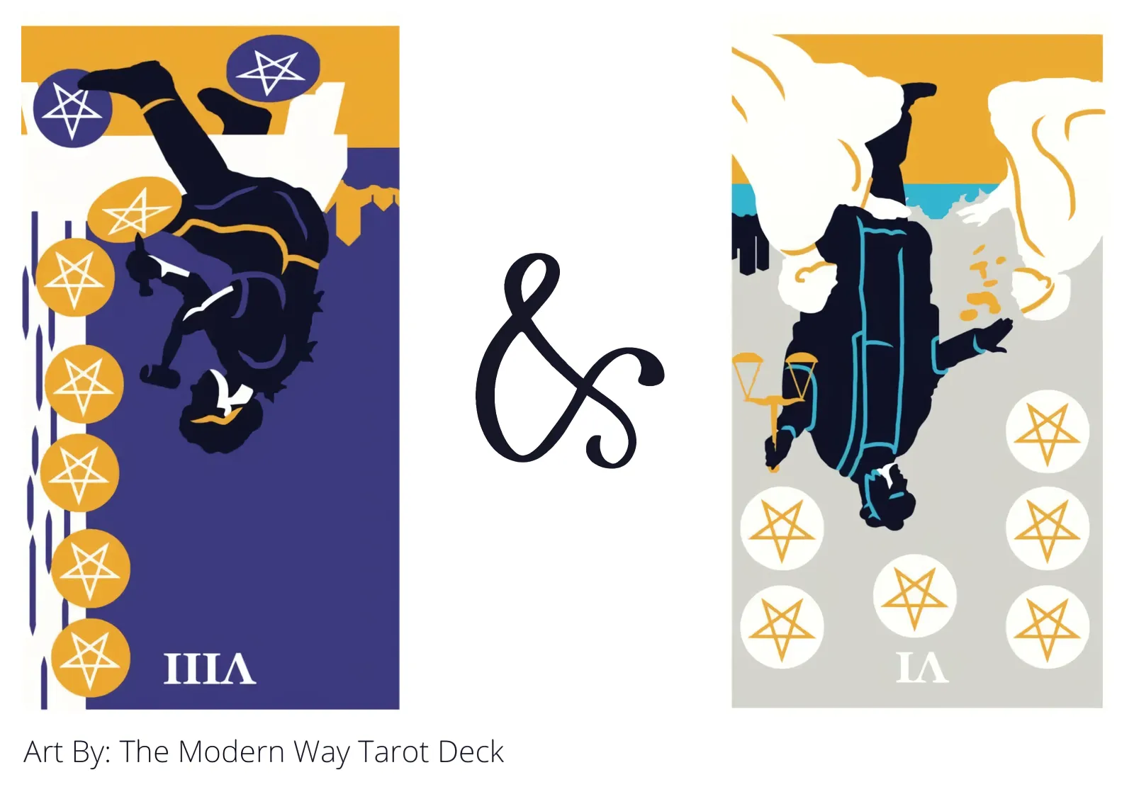 eight of pentacles reversed and six of pentacles reversed tarot cards together