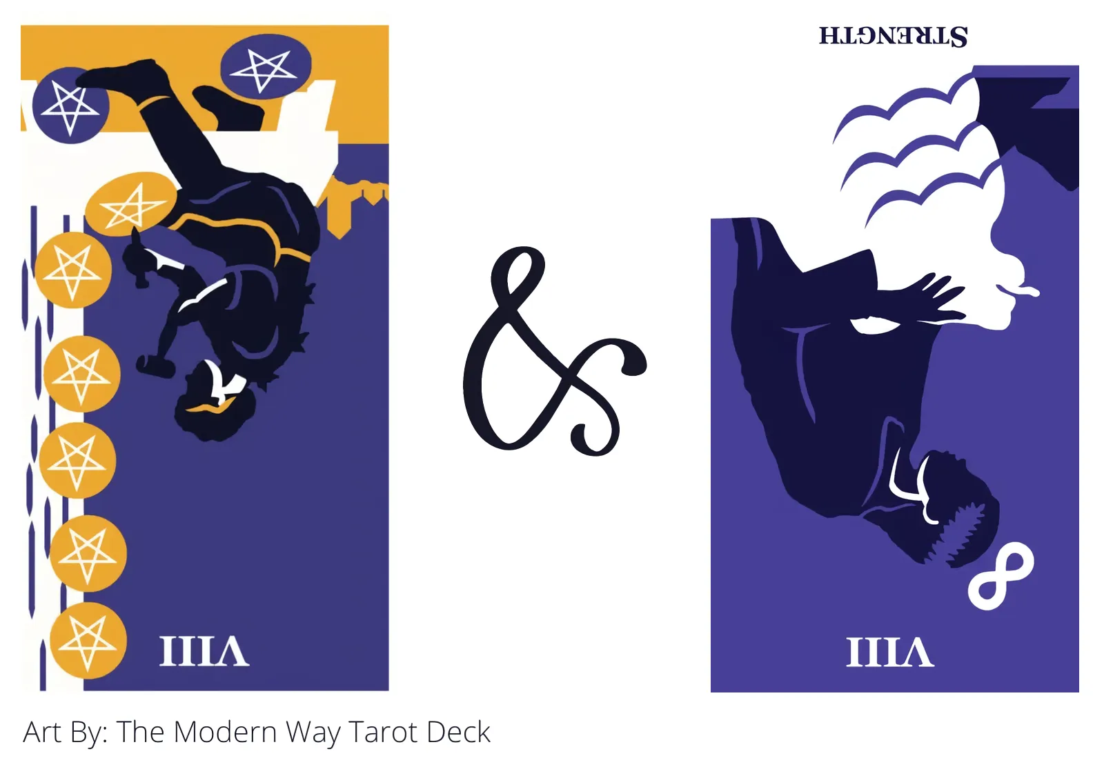 eight of pentacles reversed and strength reversed tarot cards together