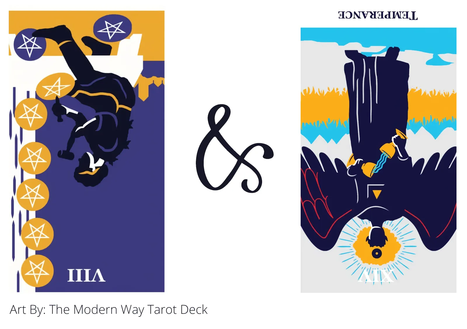 eight of pentacles reversed and temperance reversed tarot cards together