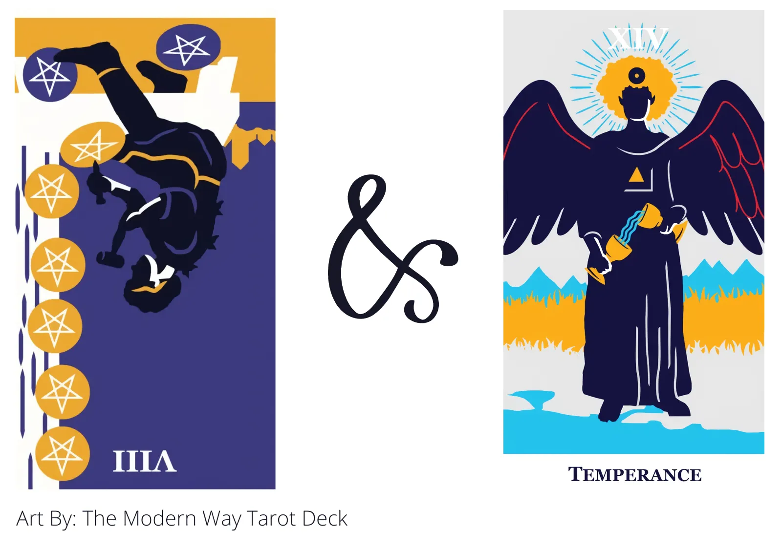 eight of pentacles reversed and temperance tarot cards together