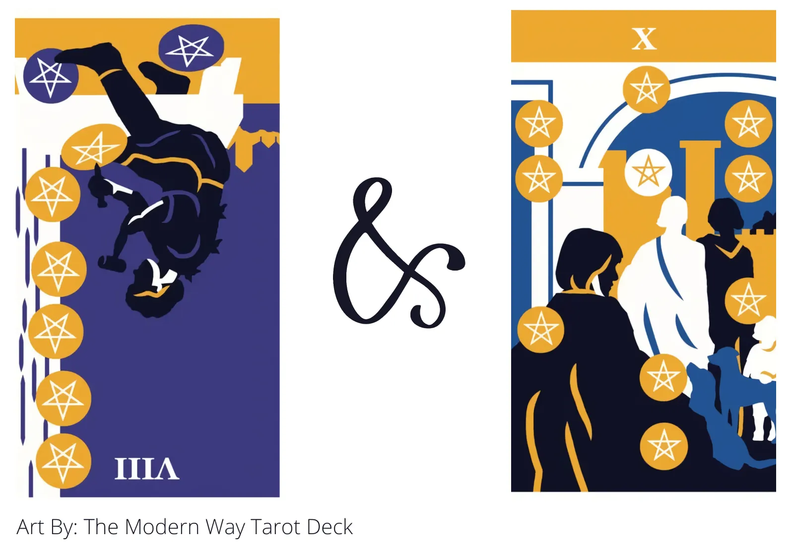 eight of pentacles reversed and ten of pentacles tarot cards together