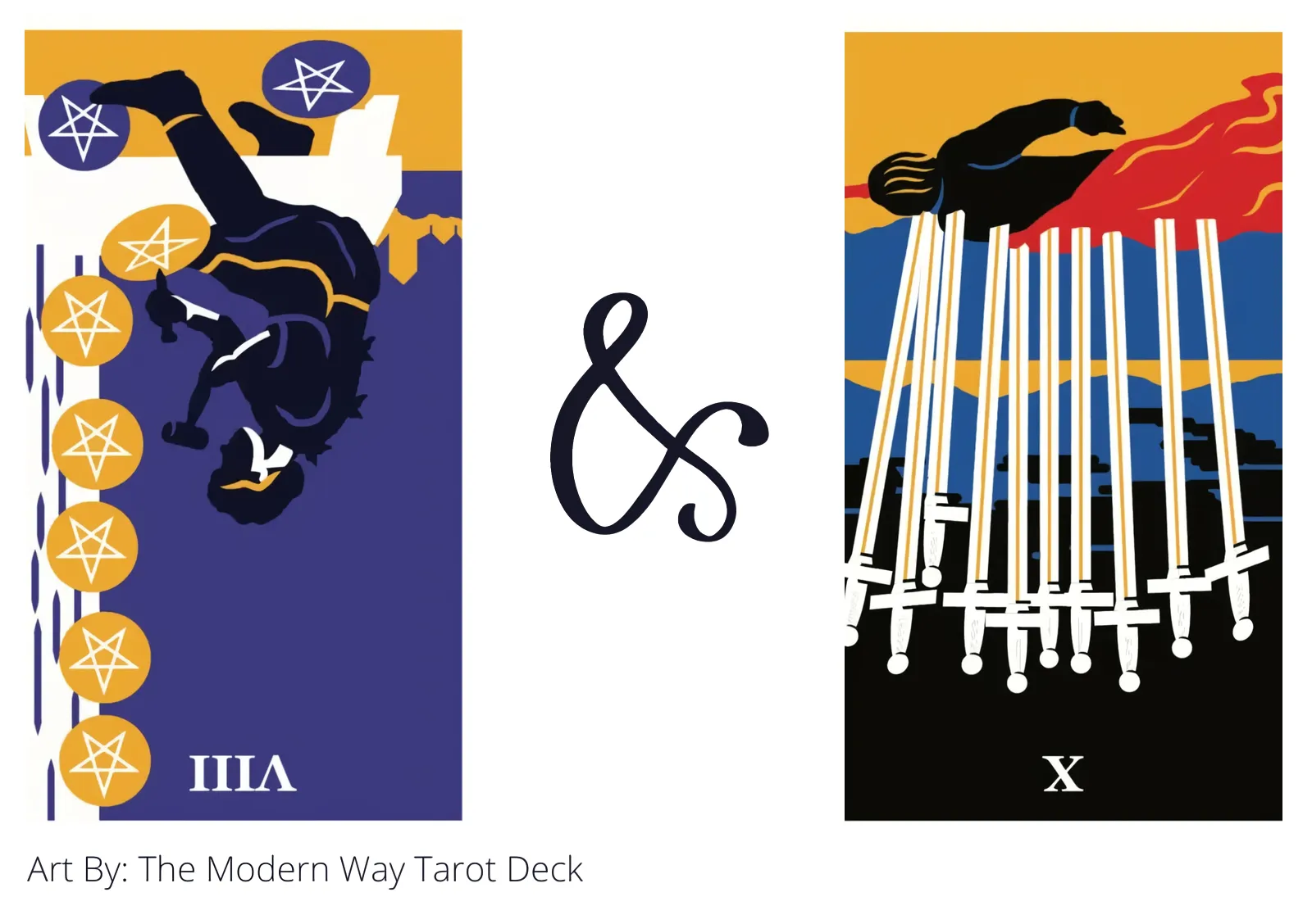 eight of pentacles reversed and ten of swords reversed tarot cards together
