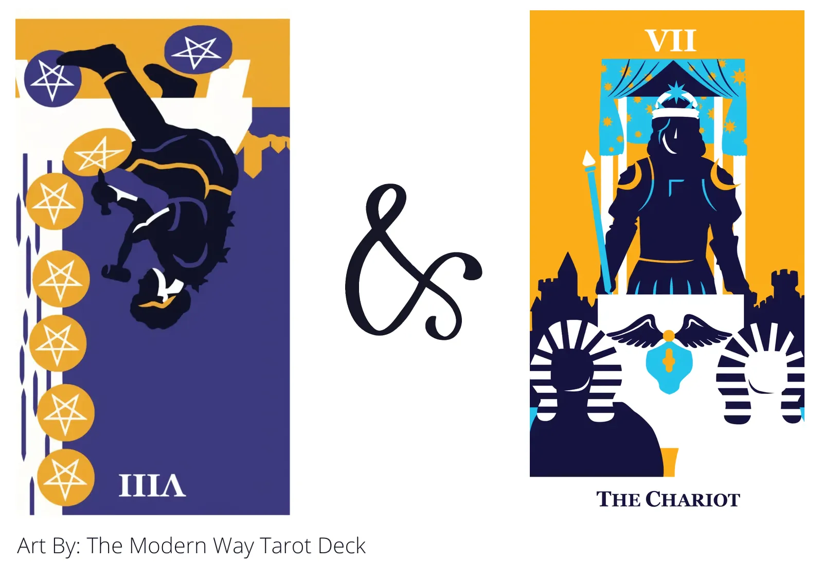 eight of pentacles reversed and the chariot tarot cards together