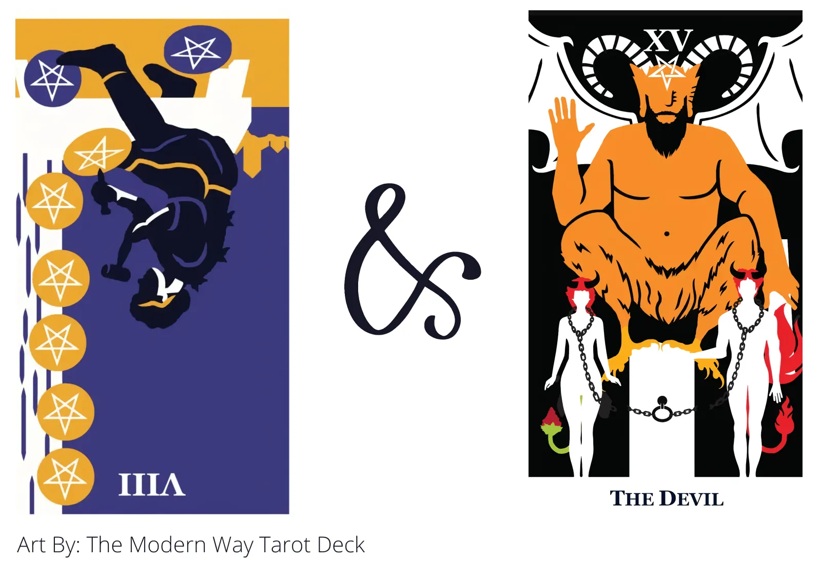 eight of pentacles reversed and the devil tarot cards together