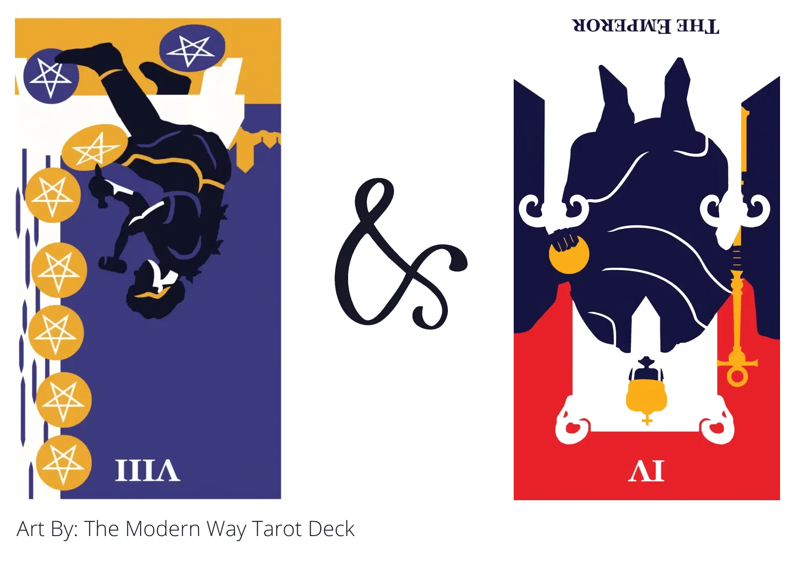 eight of pentacles reversed and the emperor reversed tarot cards together