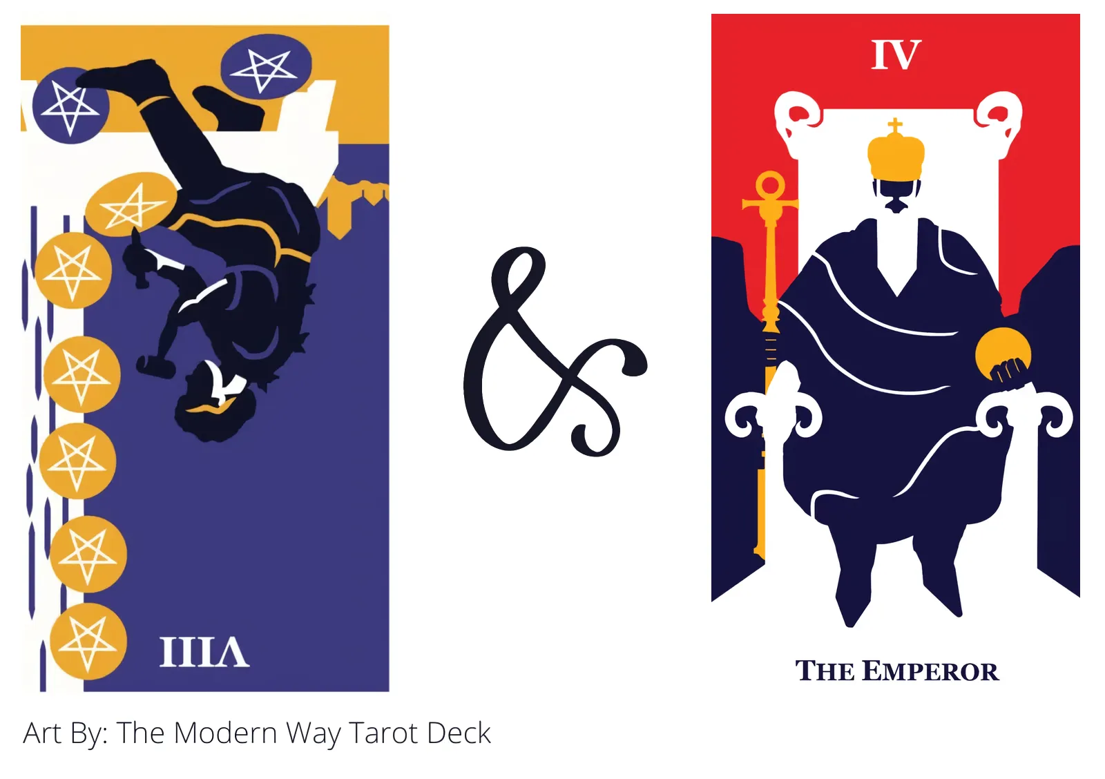 eight of pentacles reversed and the emperor tarot cards together