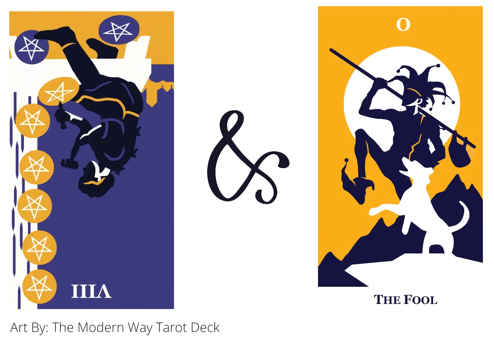eight of pentacles reversed and the fool tarot cards together