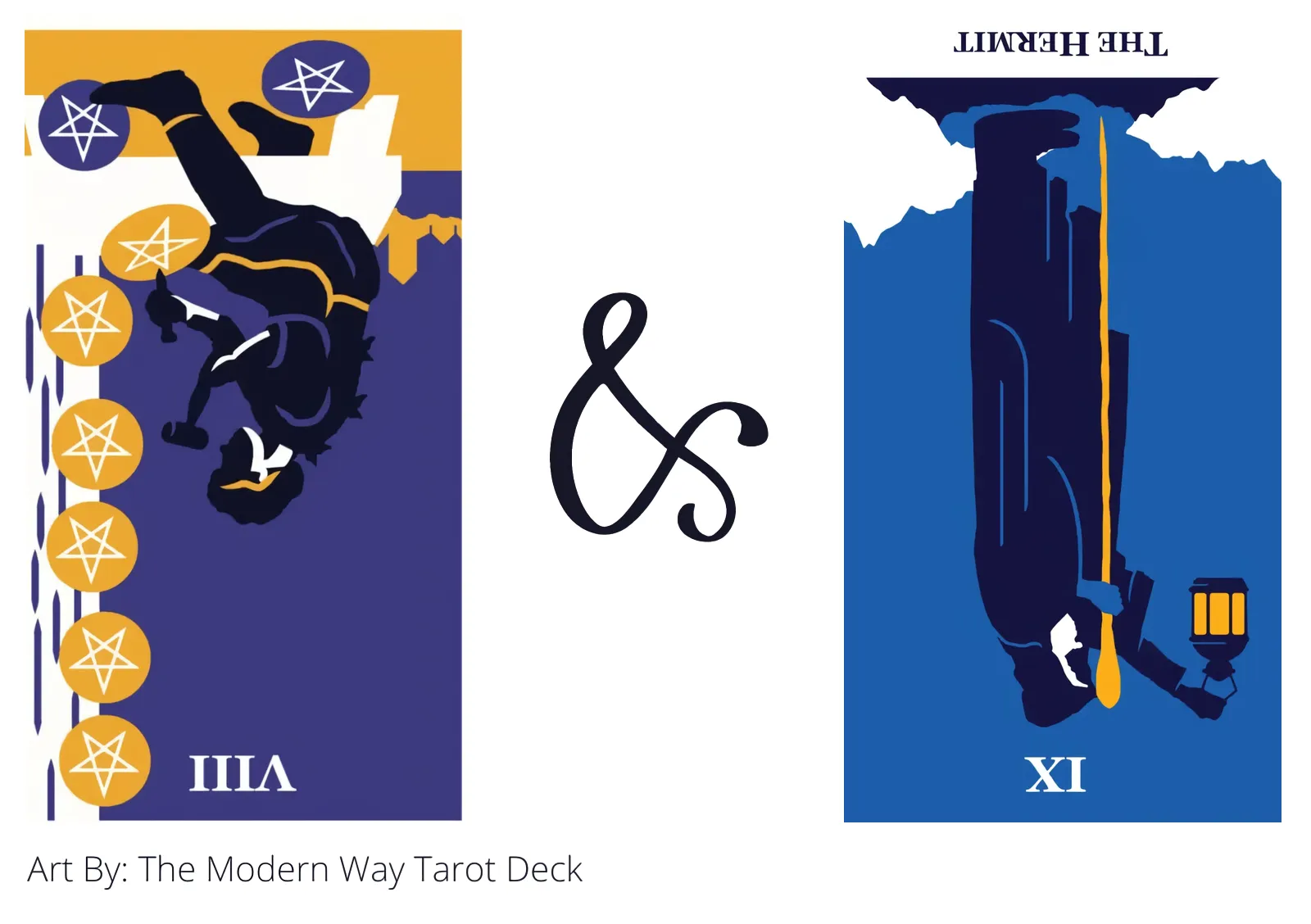 eight of pentacles reversed and the hermit reversed tarot cards together