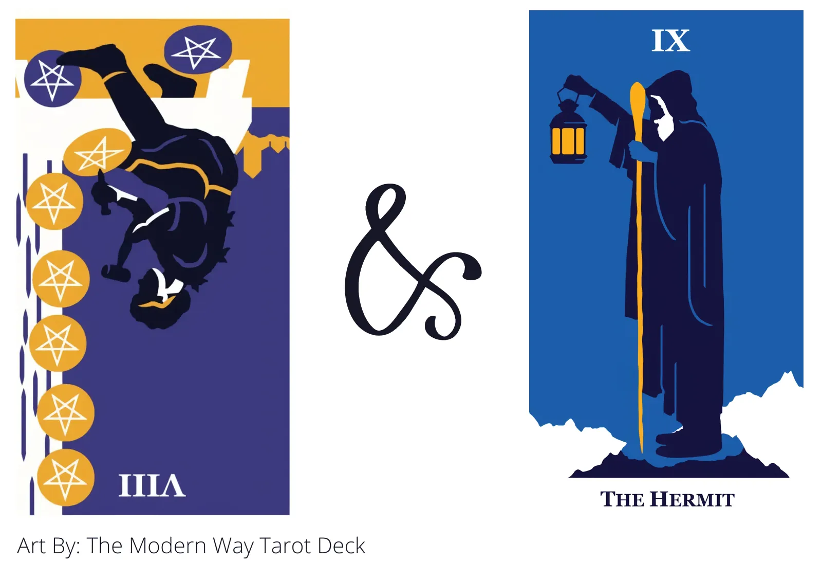 eight of pentacles reversed and the hermit tarot cards together