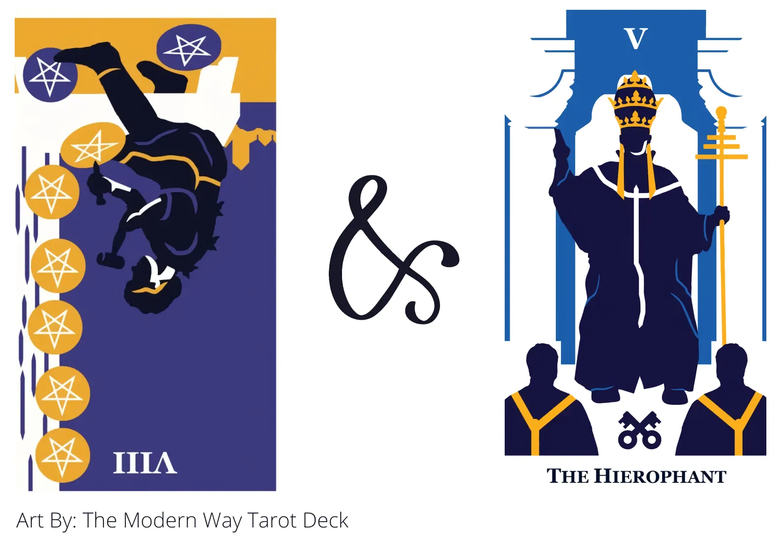 eight of pentacles reversed and the hierophant tarot cards together