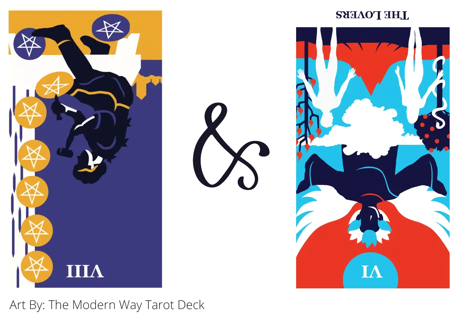 eight of pentacles reversed and the lovers reversed tarot cards together