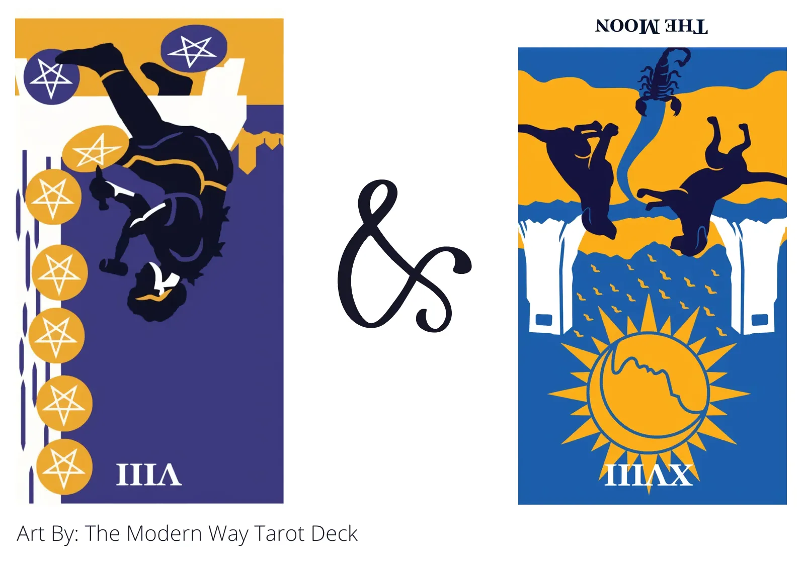 eight of pentacles reversed and the moon reversed tarot cards together