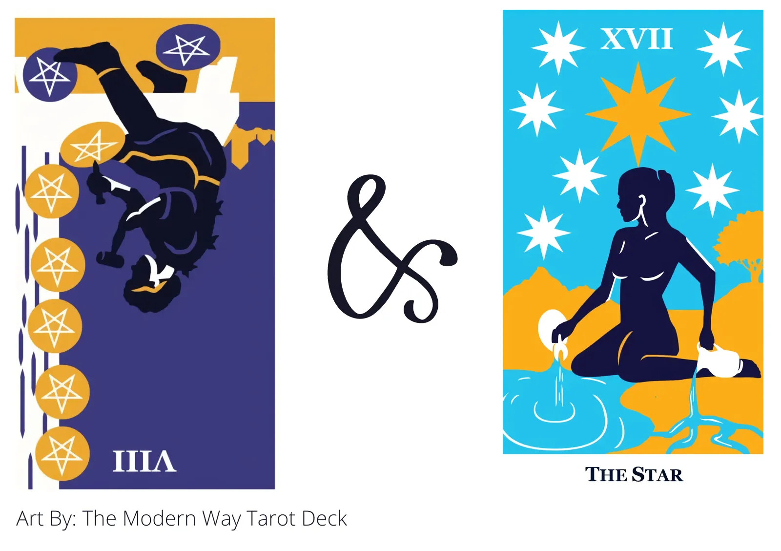 eight of pentacles reversed and the star tarot cards together