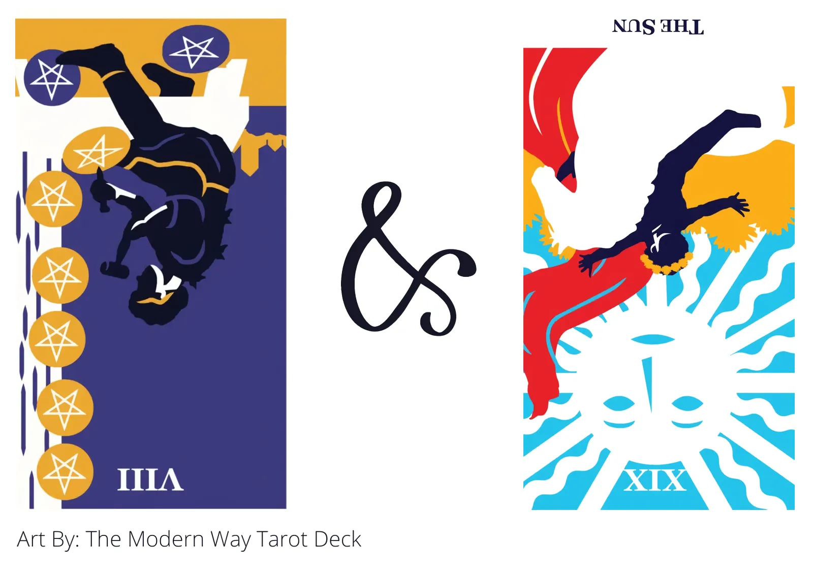 eight of pentacles reversed and the sun reversed tarot cards together