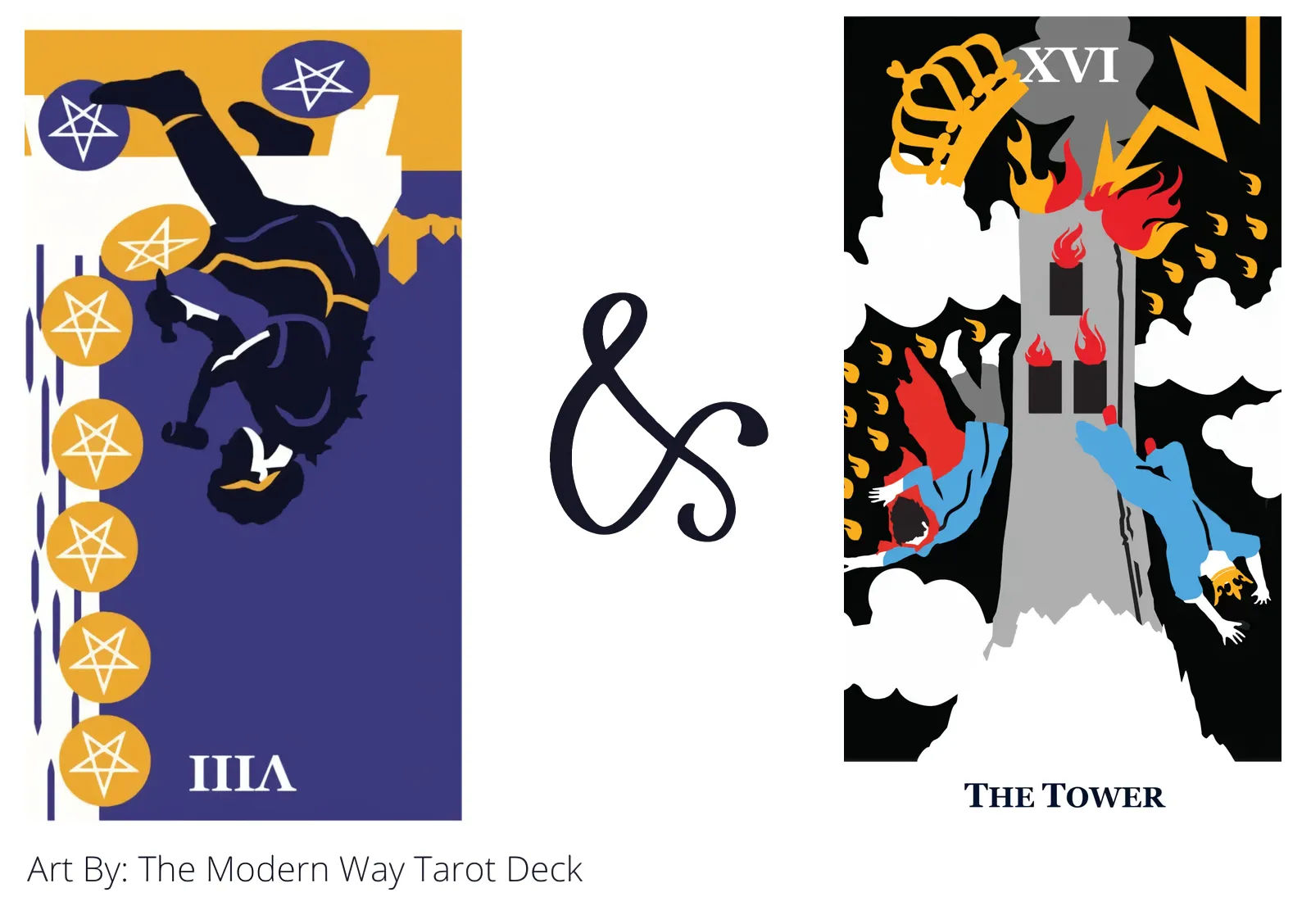 eight of pentacles reversed and the tower tarot cards together