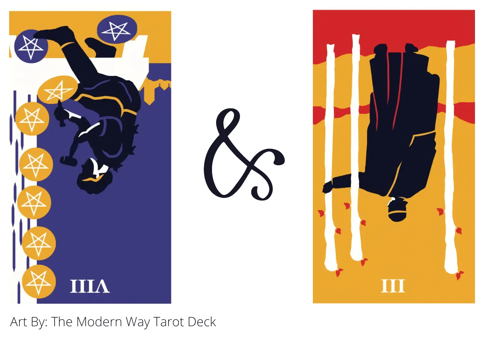 eight of pentacles reversed and three of wands reversed tarot cards together