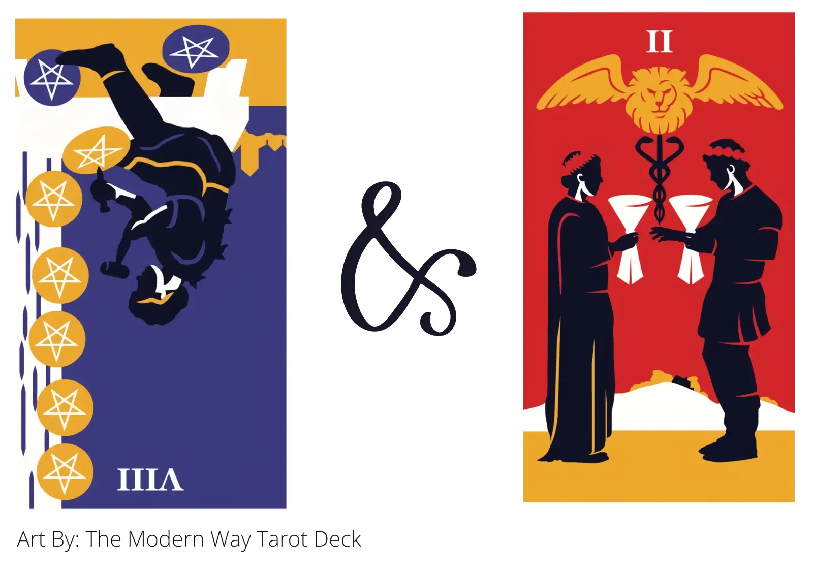 eight of pentacles reversed and two of cups tarot cards together