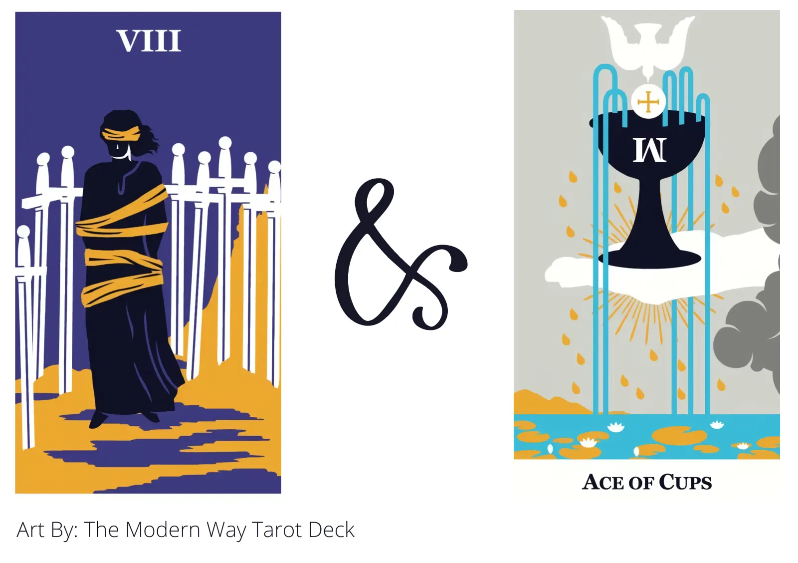 eight of swords and ace of cups tarot cards together