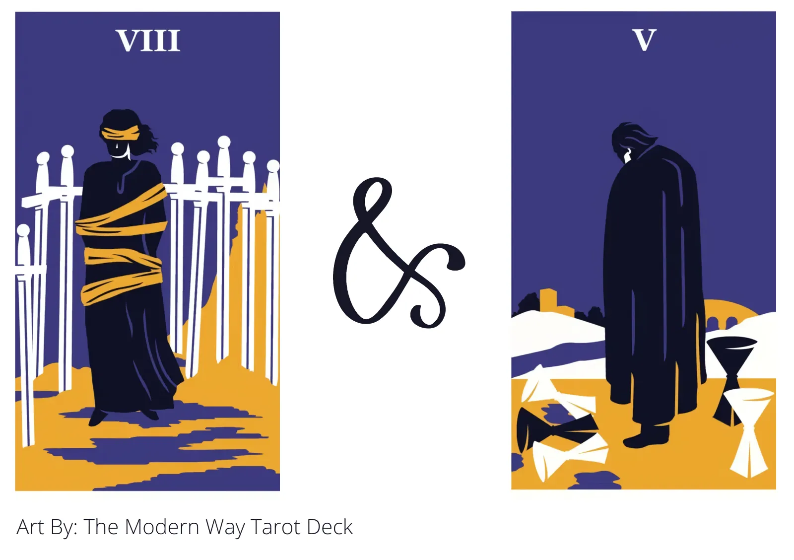 eight of swords and five of cups tarot cards together