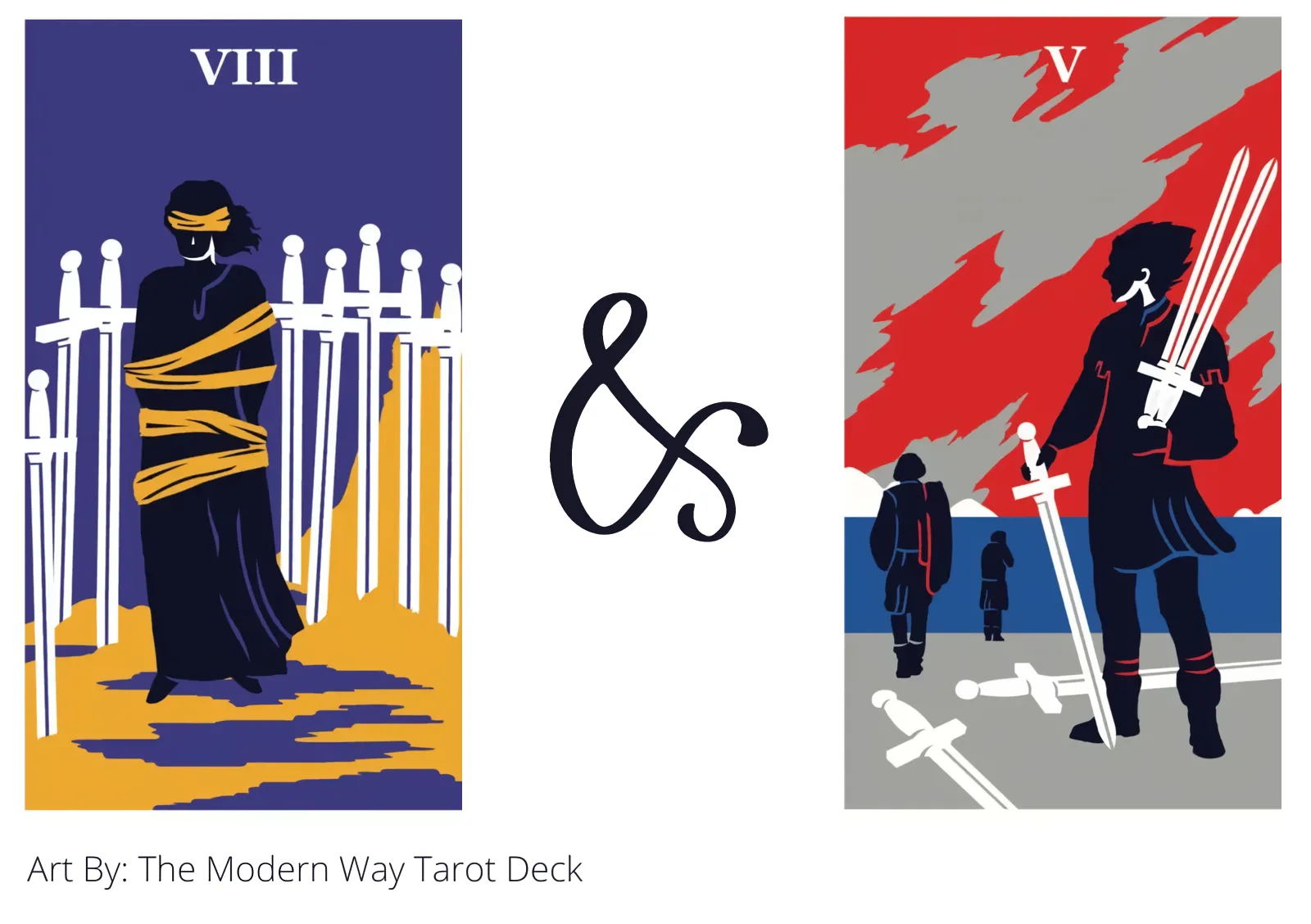 eight of swords and five of swords tarot cards together