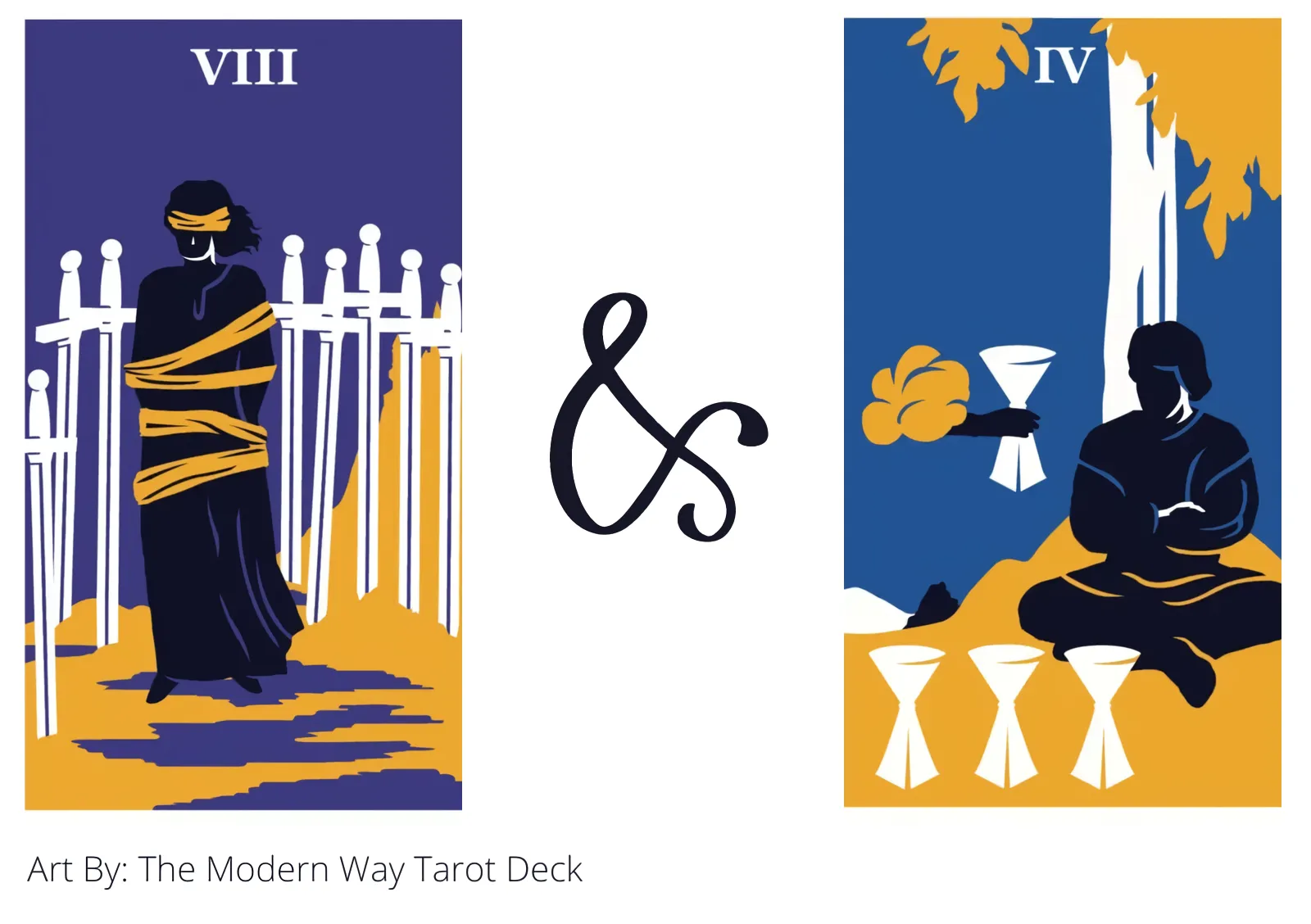 eight of swords and four of cups tarot cards together