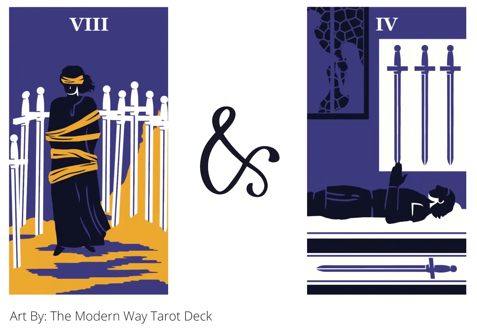 eight of swords and four of swords tarot cards together