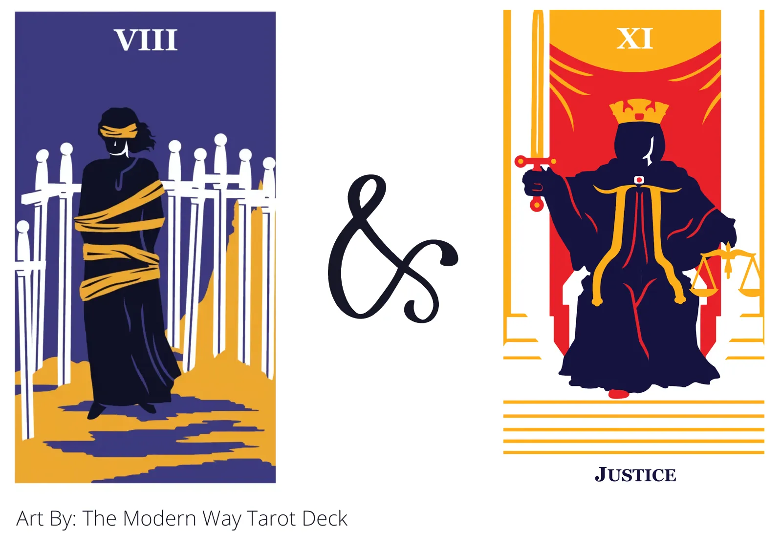 eight of swords and justice tarot cards together